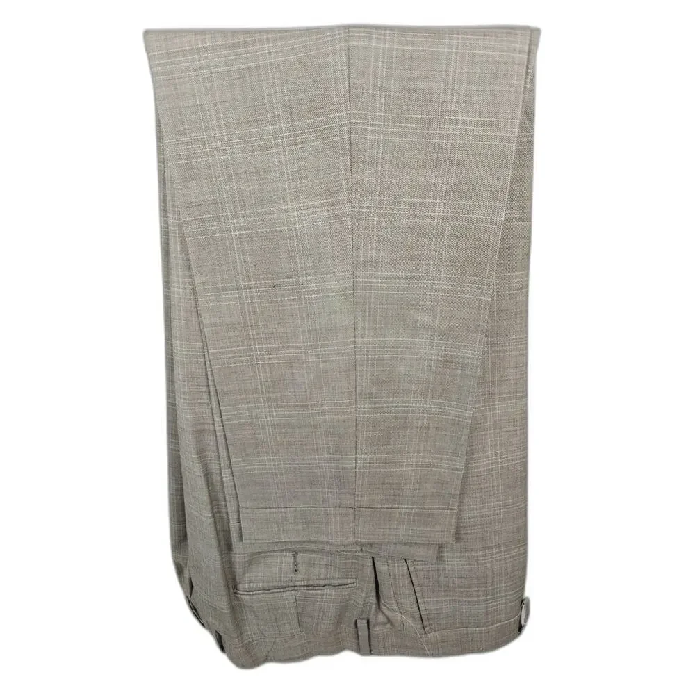 Joseph Abboud Men's Tan Windowpane Plaid Suit 2-Piece Set Size 48 Short Beige